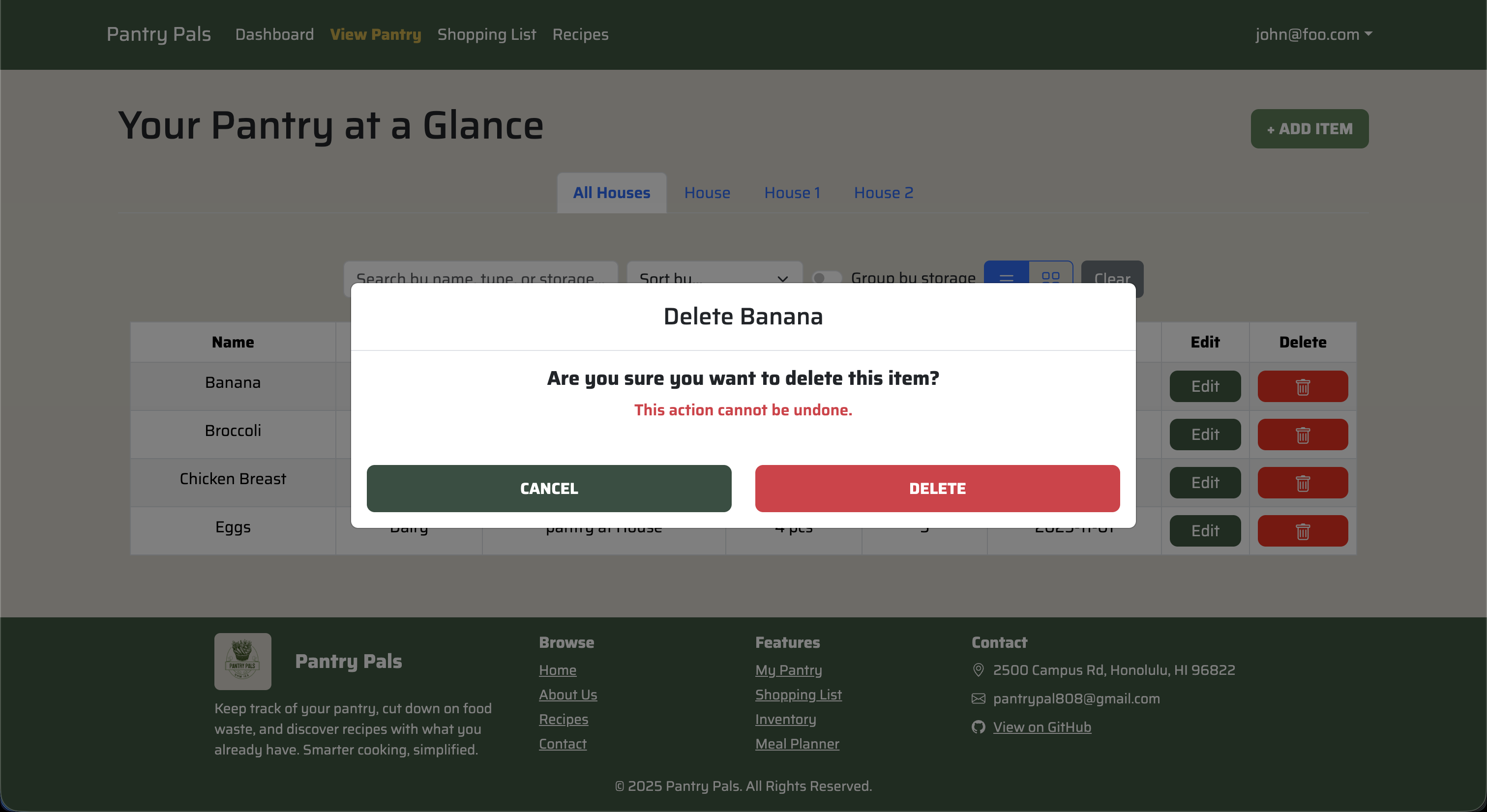 Pantry App Delete Item_Screenshot