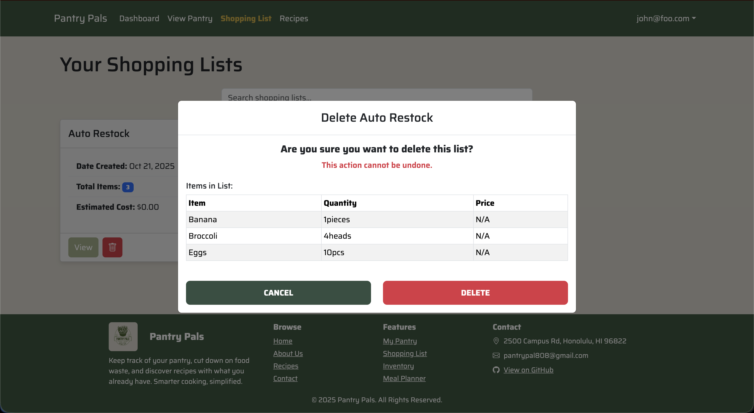 M4 Delete Shopping List Modal