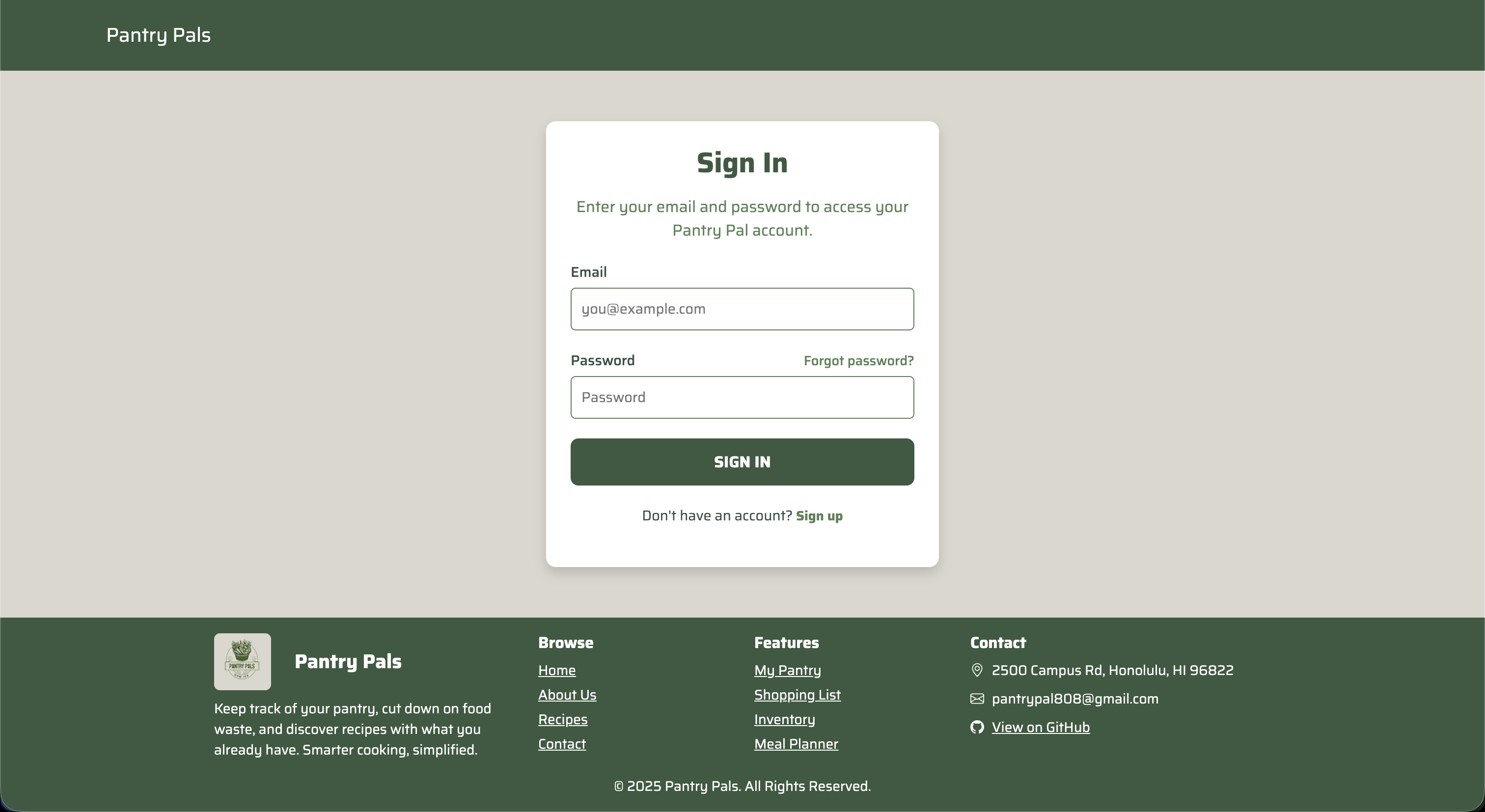 Pantry App Sign In_Screenshot
