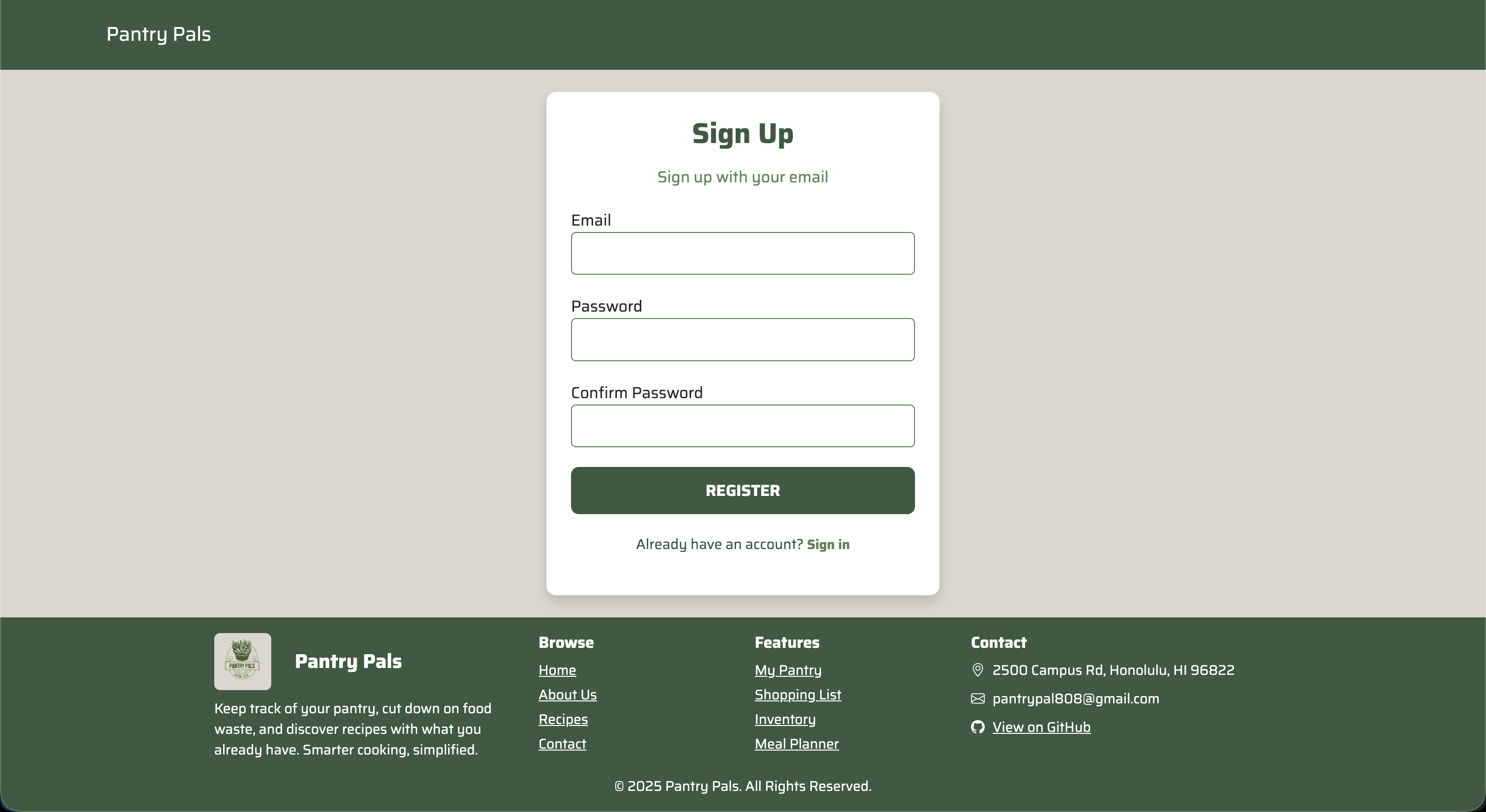Pantry App Sign Up_Screenshot