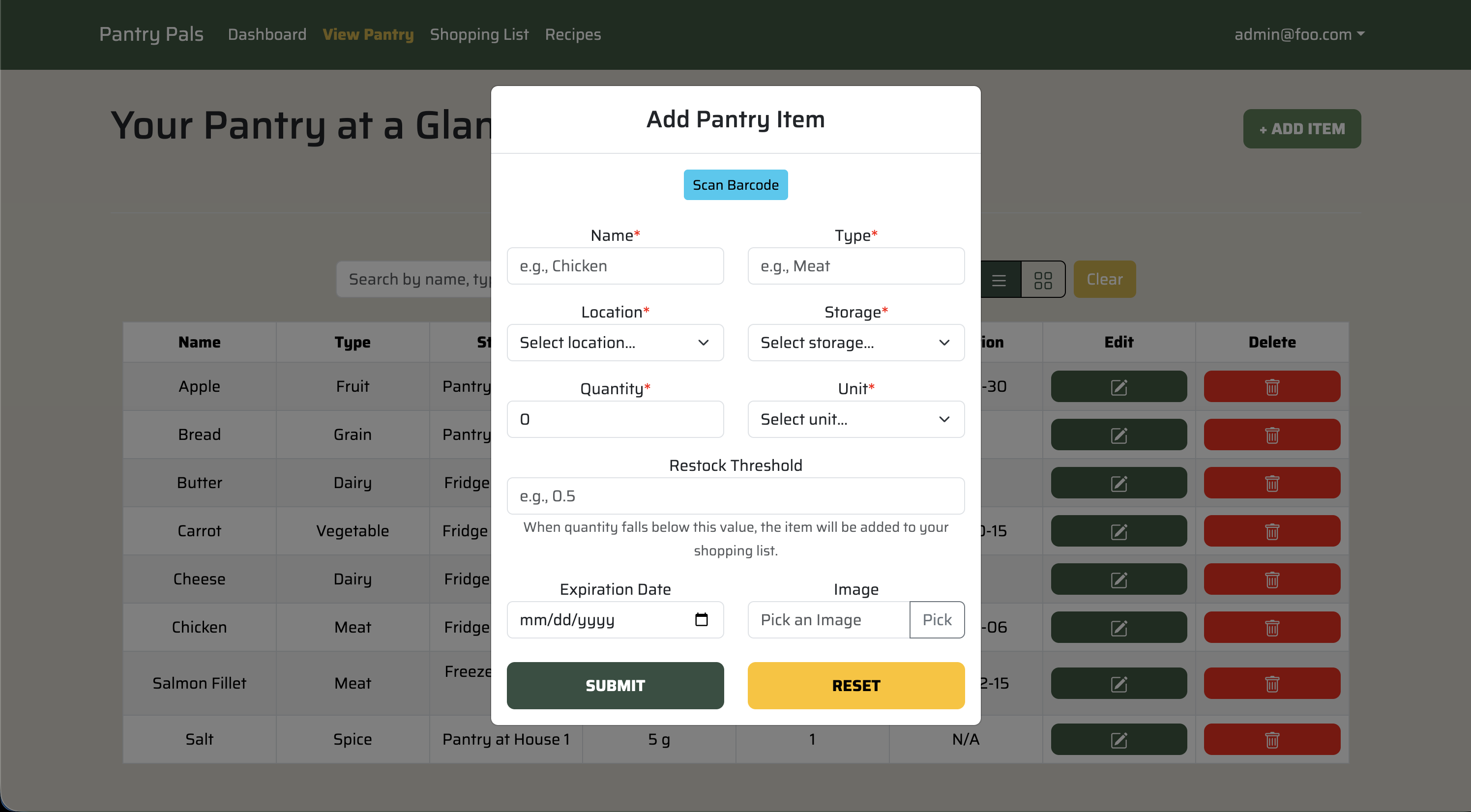 Pantry App Add Item_Screenshot