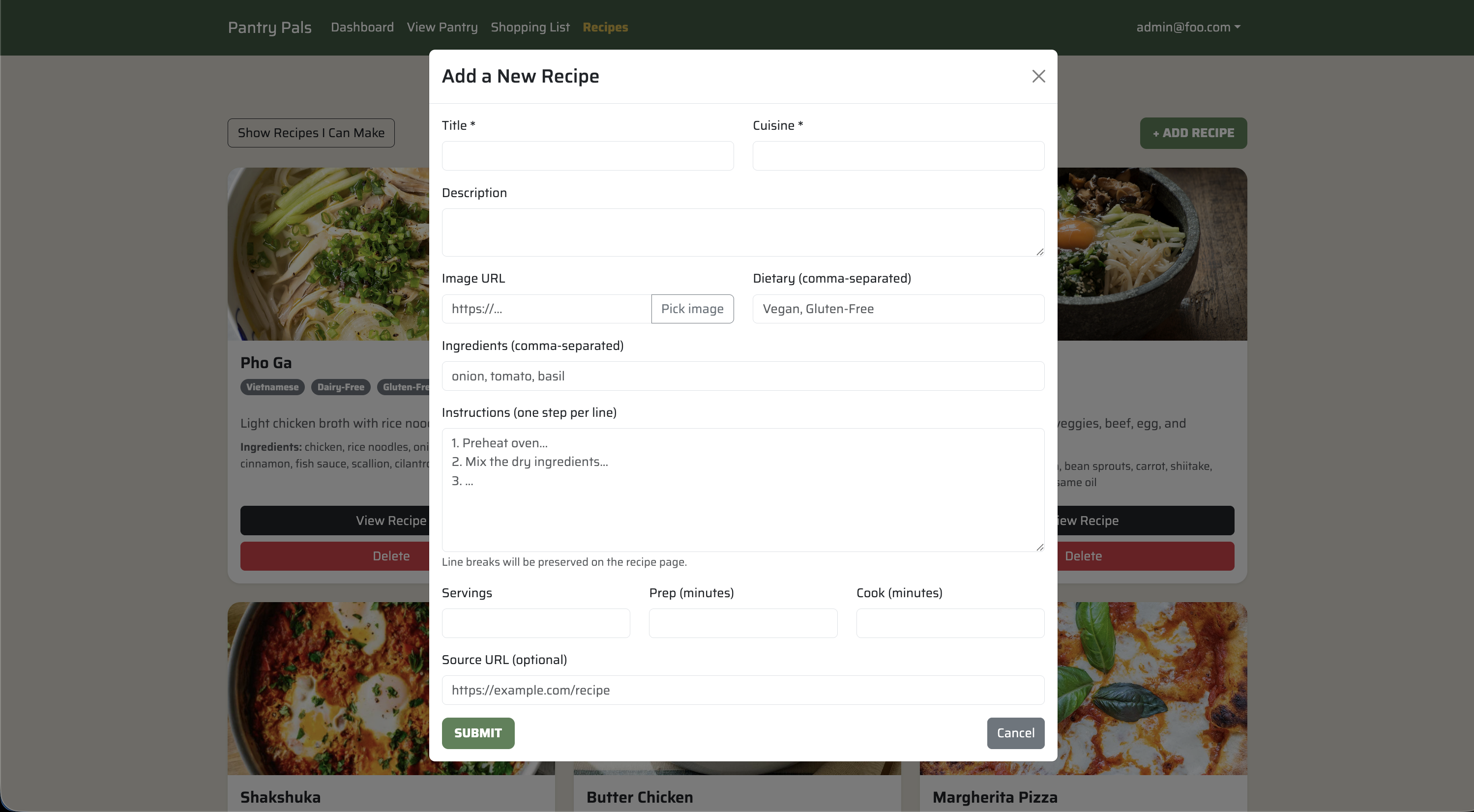 M5 Add Recipes Modal