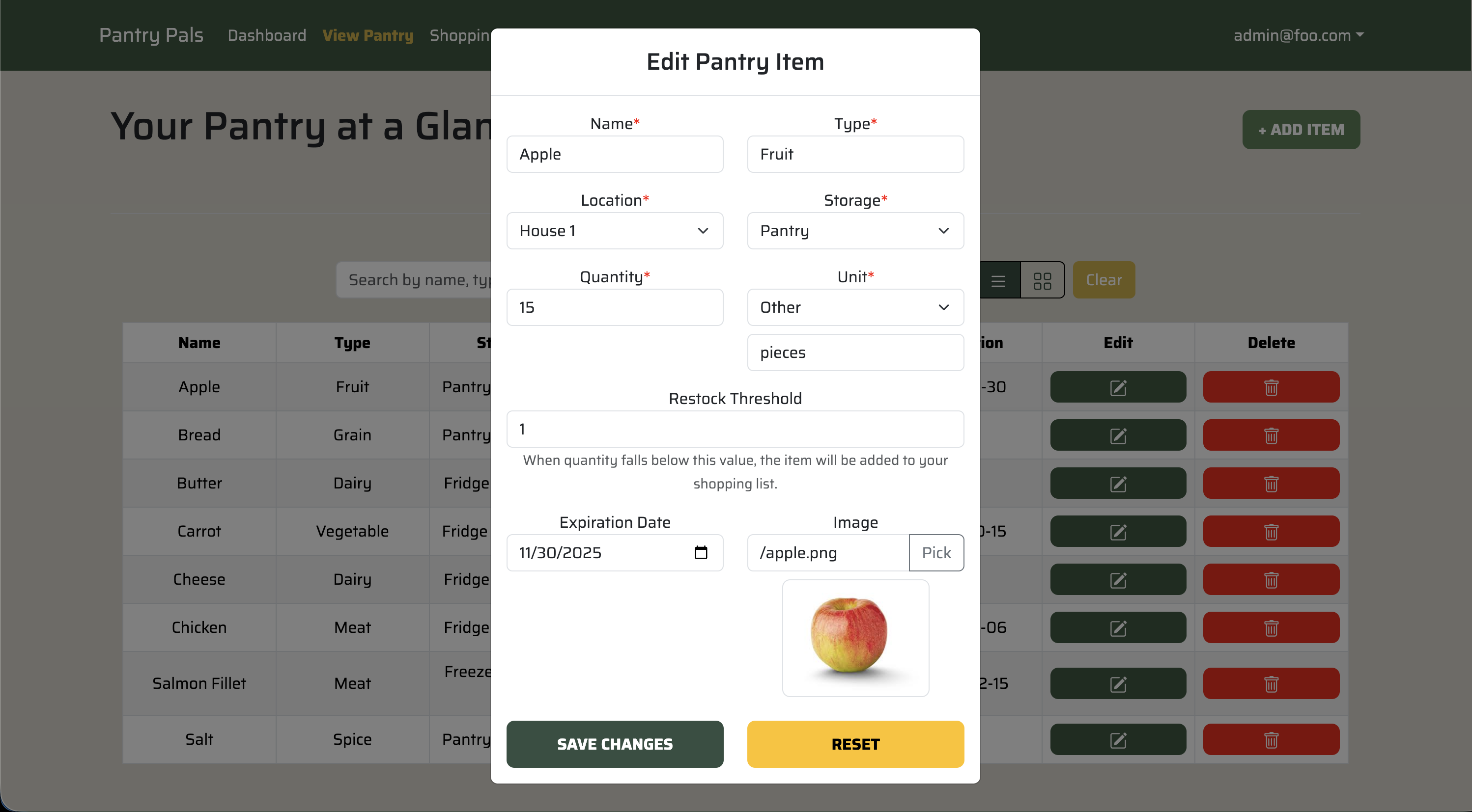 Pantry App Edit Item_Screenshot