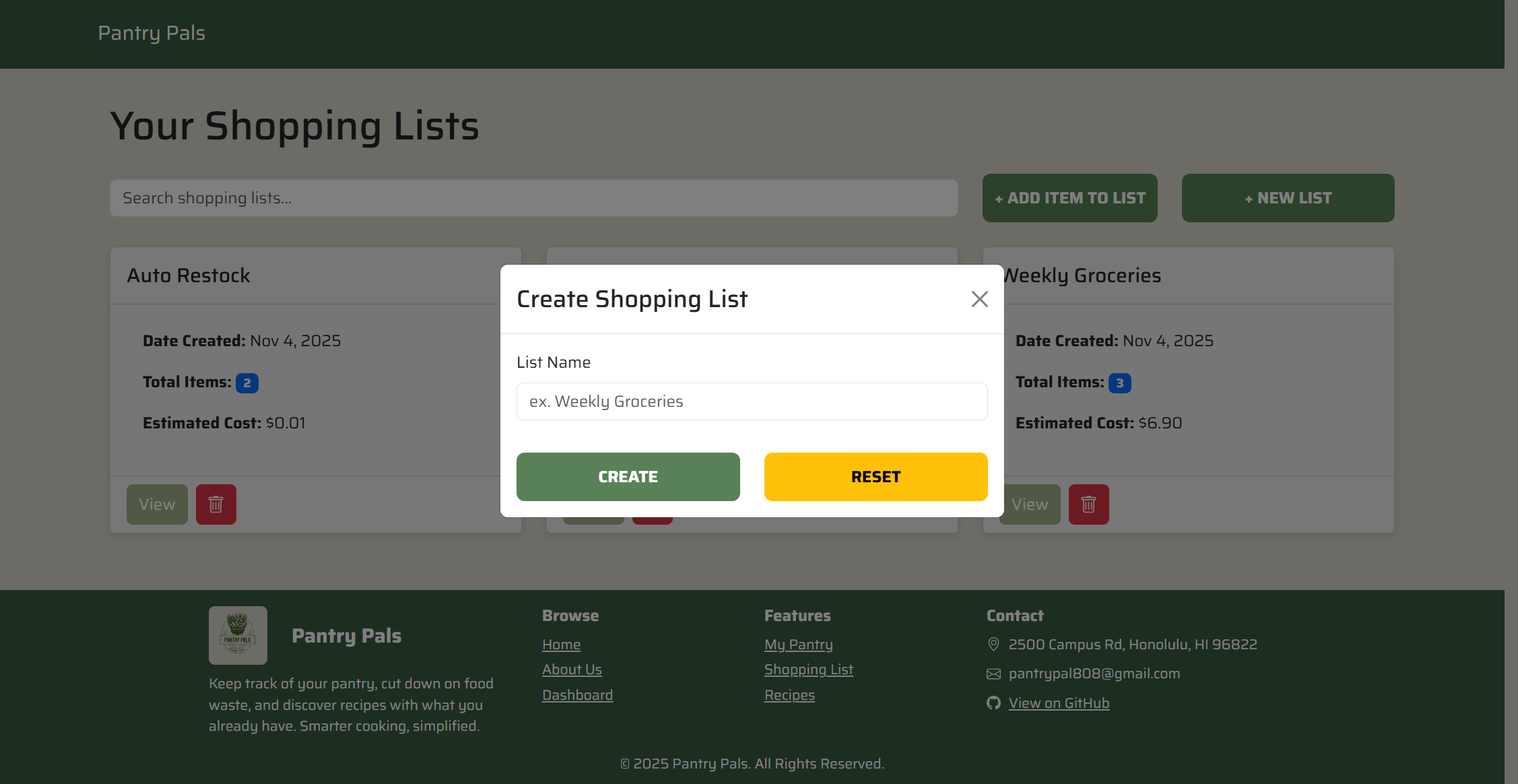 Pantry App CreateShoppingList_ScreenShot