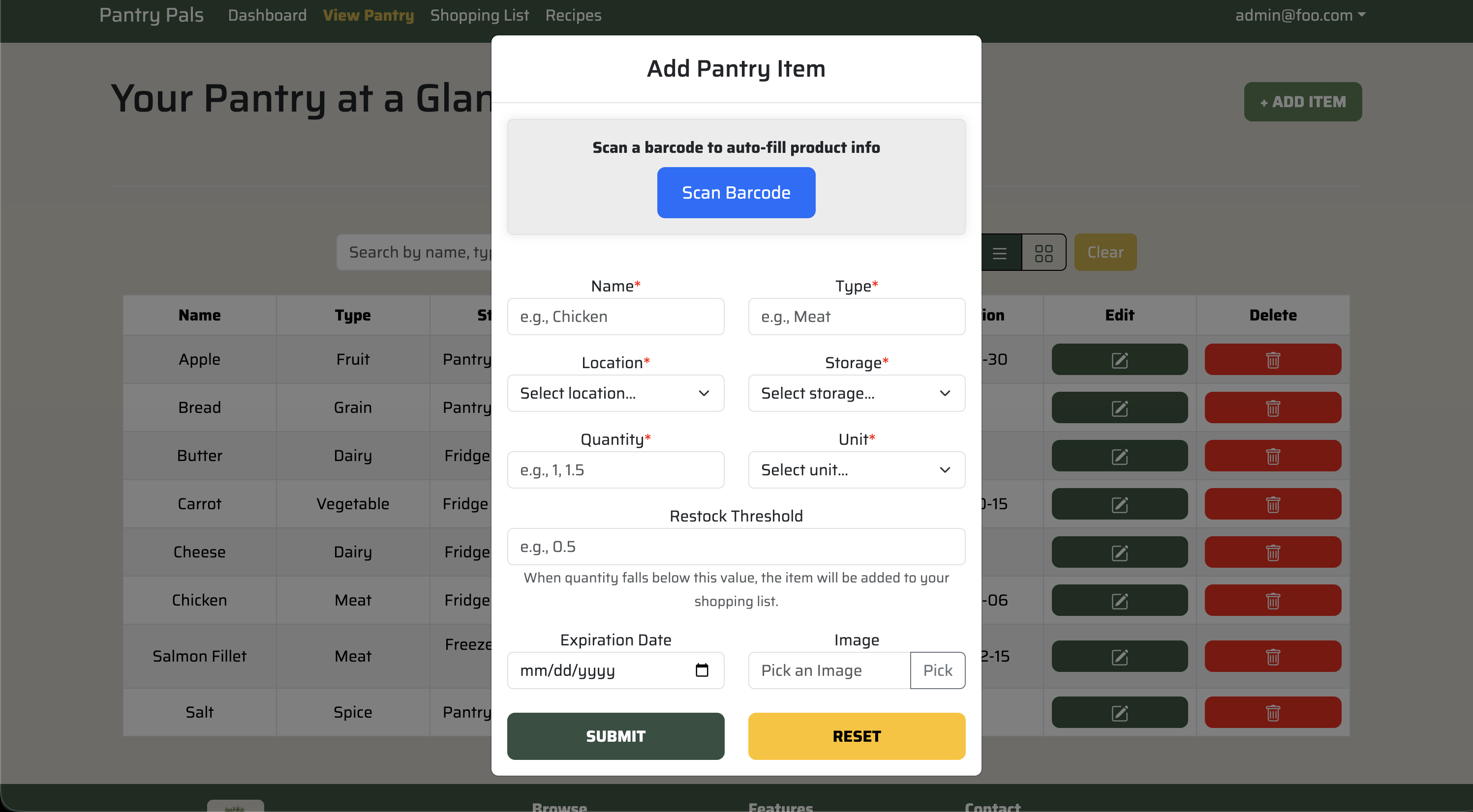 M7 Add Produce Modal