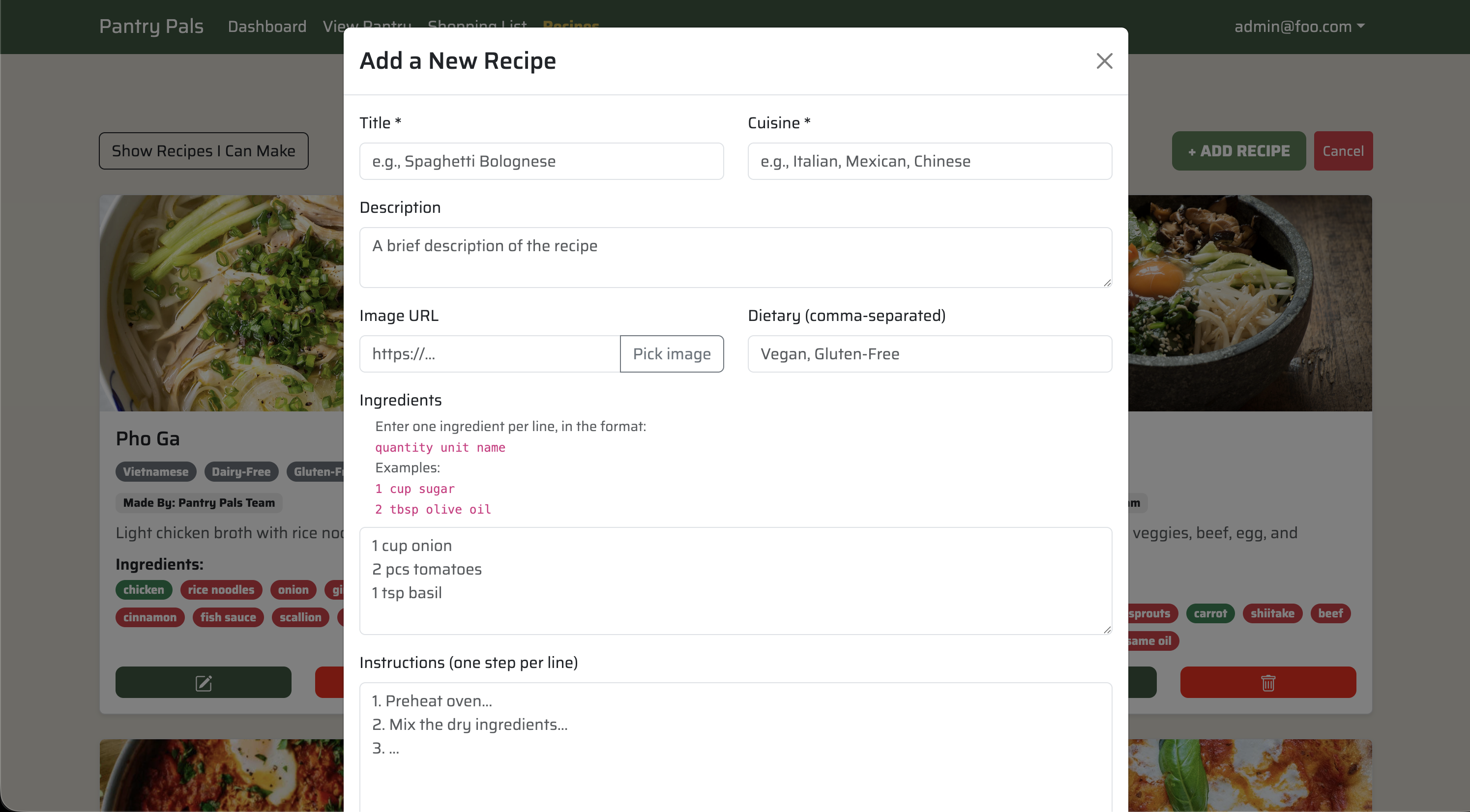 M7 Add Recipes Modal