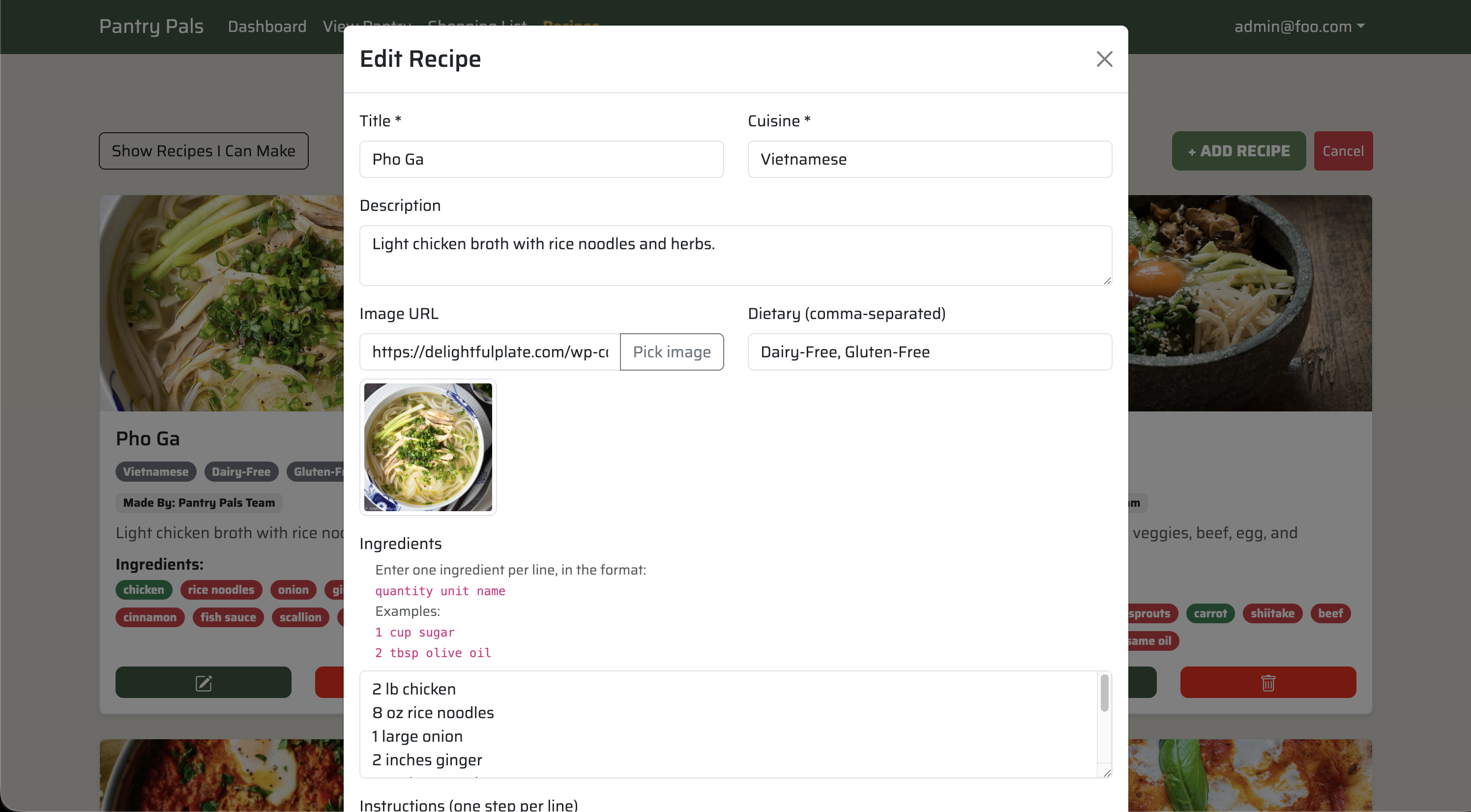 M7 Edit Recipes Modal