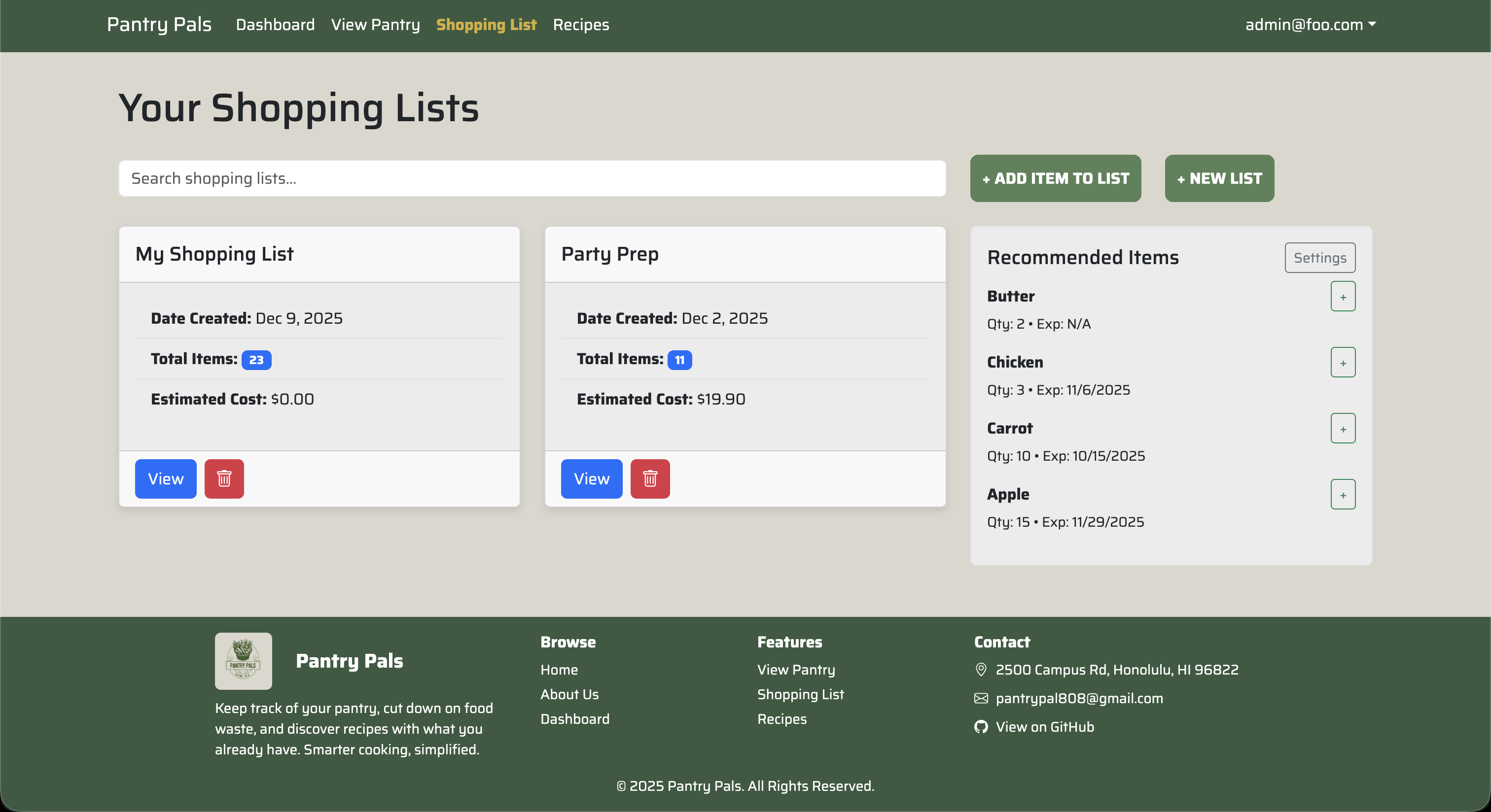 M7 Shopping List Page